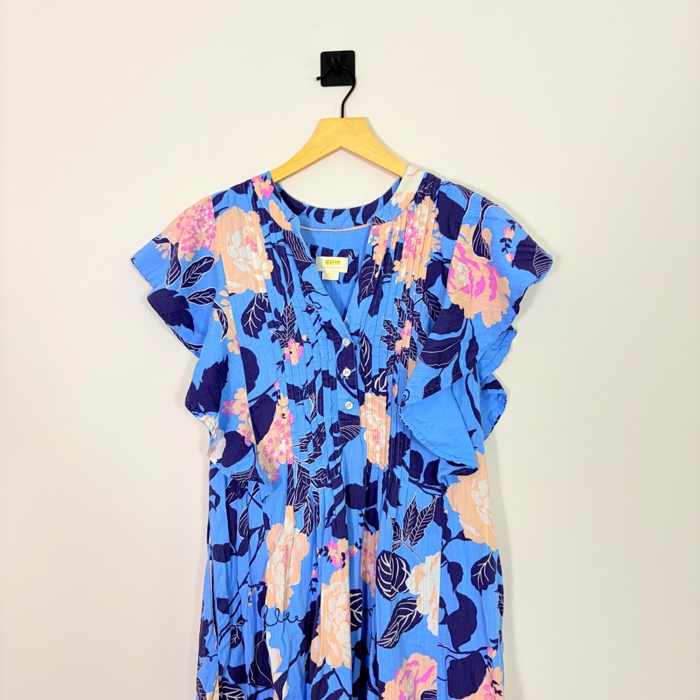 Maeve Anthropologie Cassandra Maxi Dress Blue Floral Flutter Sleeve Small - Picture 3 of 8